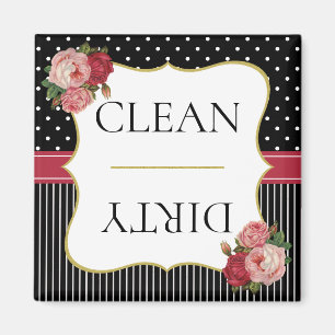 Imã Vintage Black Stripes Dots Red Floral