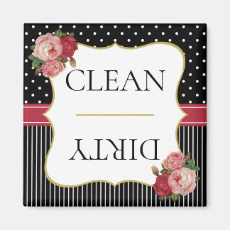 Imã Vintage Black Strits Dots Red Floral Dishwasher