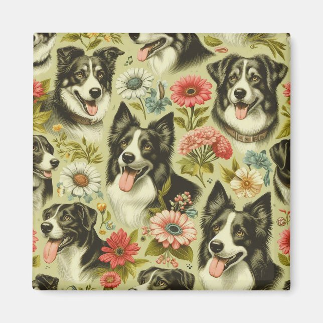 Imã Vintage Border Collie Painting (Frente)