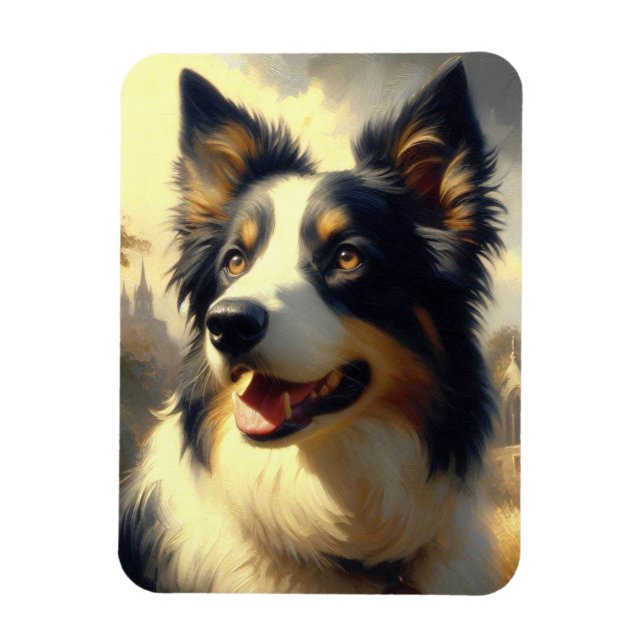 Ímã Vintage Border Collie Painting (Vertical)