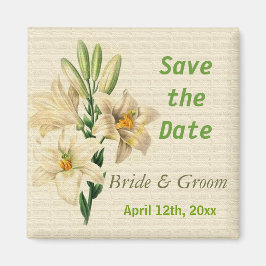Imã Vintage botanical art lily flower save date