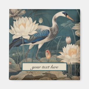 Imã Vintage botanical blue crane personalizável