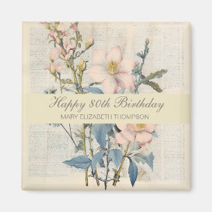 Imã Vintage Botânico de Flor Silvestre para 80º Aniver