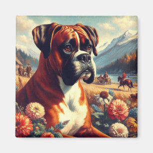 Imã Vintage Boxer Dog Painting
