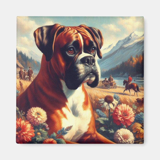Imã Vintage Boxer Dog Painting (Frente)