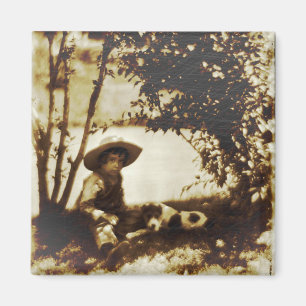 Imã Vintage Boy Com Cachorro No Resto Do Magnete