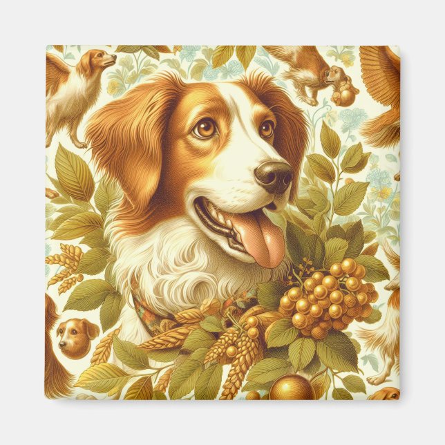 Imã Vintage Brittany Dog Painting (Frente)
