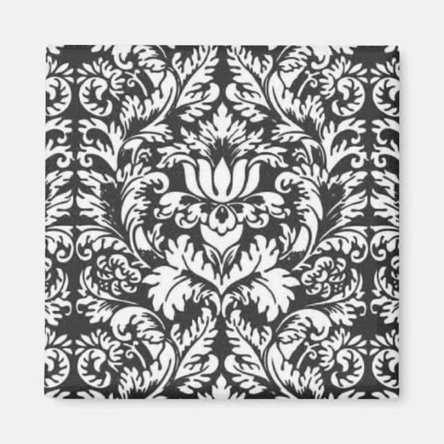 Imã Vintage Brocado de Renda de Damasco Preto e Branco (Frente)