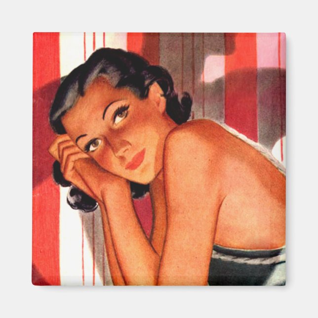 Imã Vintage Brunette Beauty Pinup (Frente)