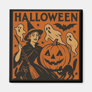 Imã Vintage, bruxa clássica do Halloween, fantasma e a