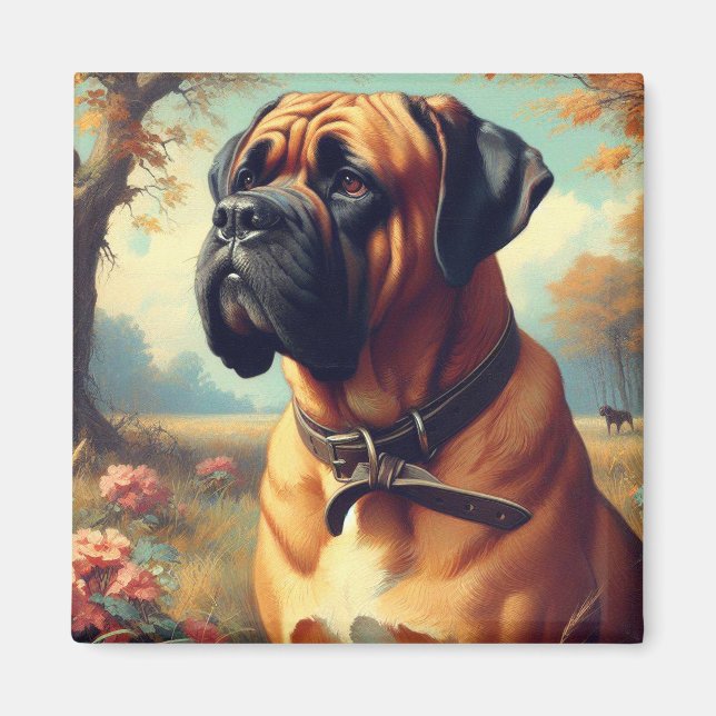 Imã Vintage Bullmastiff Painting (Frente)