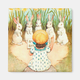 Imã Vintage Bunny Cantando com Saudação de Páscoa I
