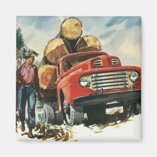 Imã Vintage Business, Logging Truck com Lumberjacks