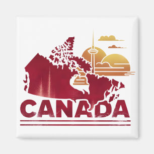 Imã Vintage Canada Viagem Country Map Maple Leaf