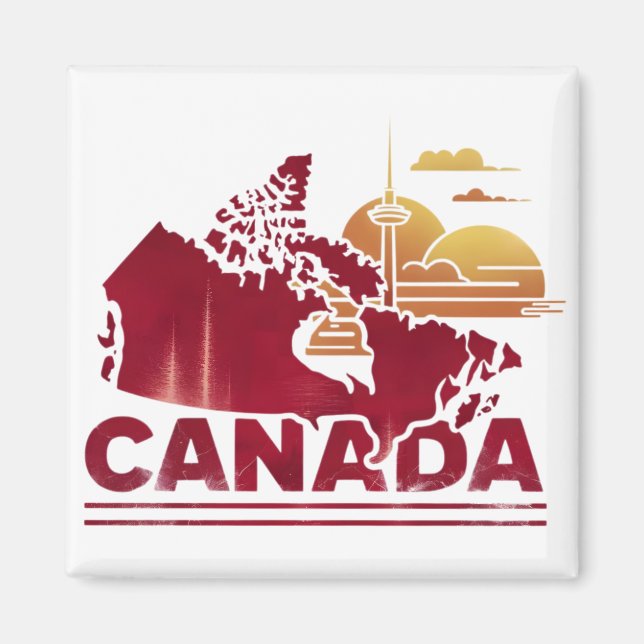 Imã Vintage Canada Viagem Country Map Maple Leaf (Frente)