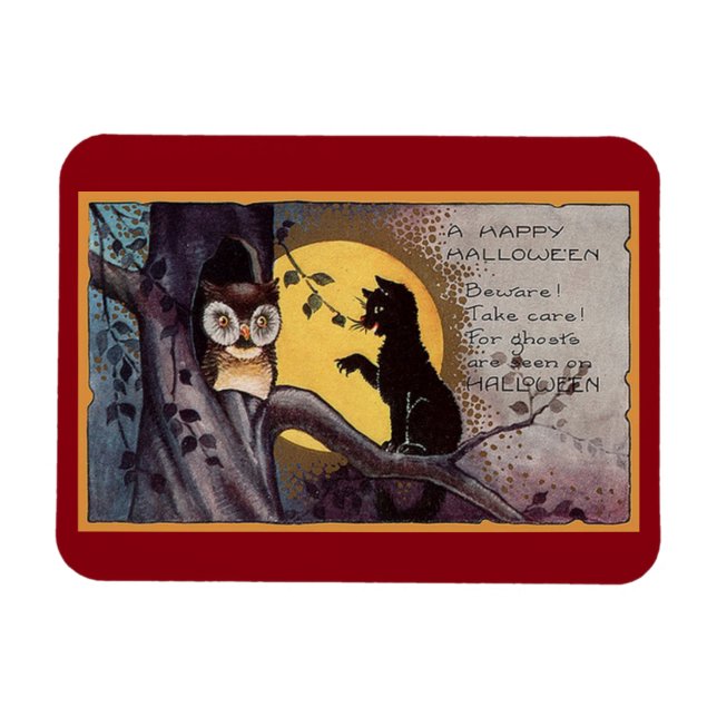 Ímã Vintage Cat and Owl (Horizontal)