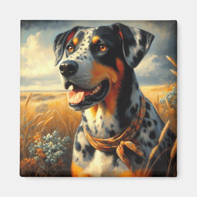 Imã Vintage Catahoula Leopard Dog Painting (Frente)