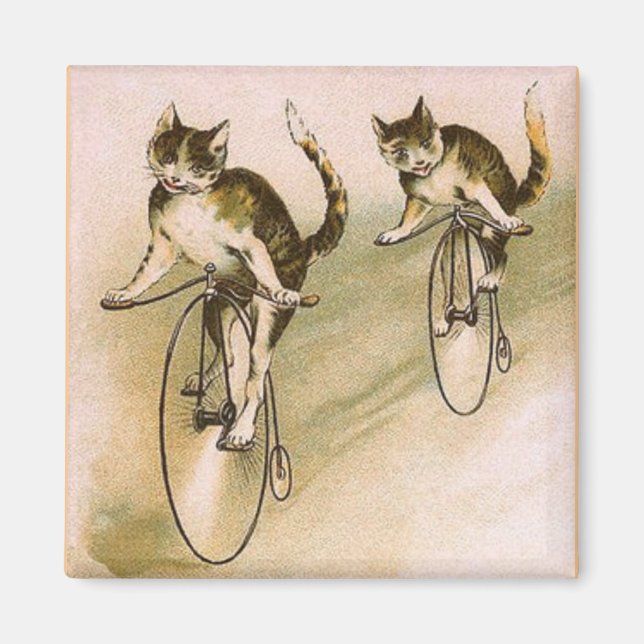 Imã Vintage Cats on Bikes (Frente)