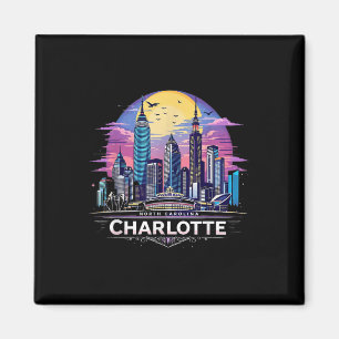 Imã Vintage Charlotte North Carolina Sunset Skyline Ci