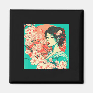 Imã Vintage Cherry Blossom Sakura Animação de Arte Jap