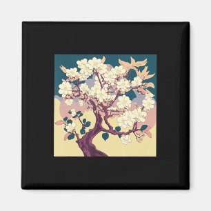 Imã Vintage Cherry Blossom Sakura Animação de Arte Jap