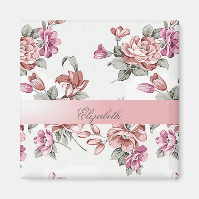 Imã Vintage Chic Feminino Flores-Personalizadas (Frente)
