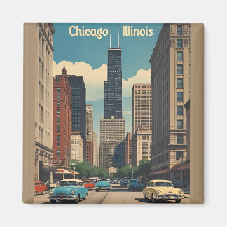 Imã Vintage Chicago Illinois City Skyline Retro Travel