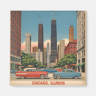 Imã Vintage Chicago Illinois City Skyline Retro Viagem