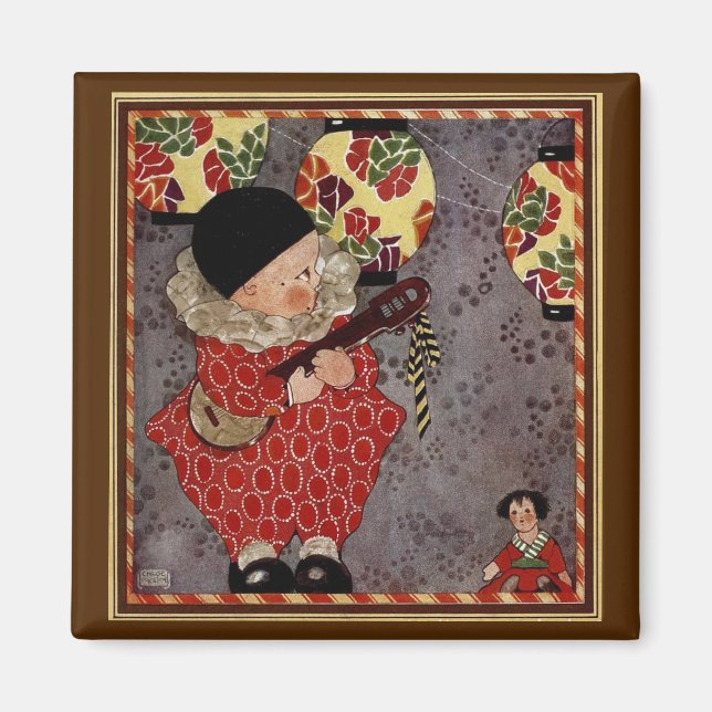 Imã Vintage Child Harlequin, Músico Jogando Banjo (Frente)