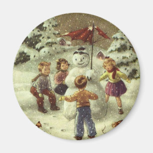 Imã Vintage Children Fazer um boneco de neve
