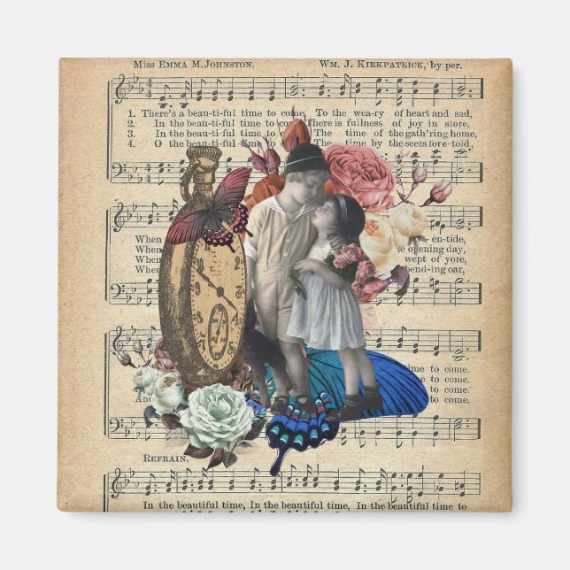 Imã Vintage Children & Floral Collage (Frente)