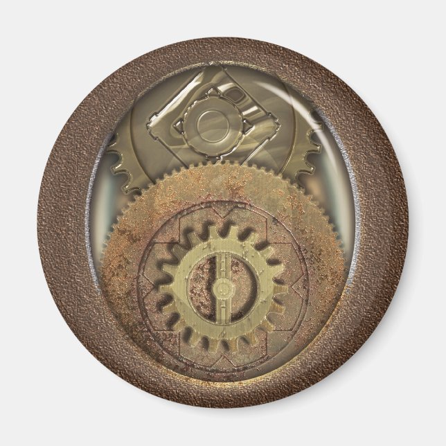 Imã Vintage Cogs Steampunk Round (Frente)