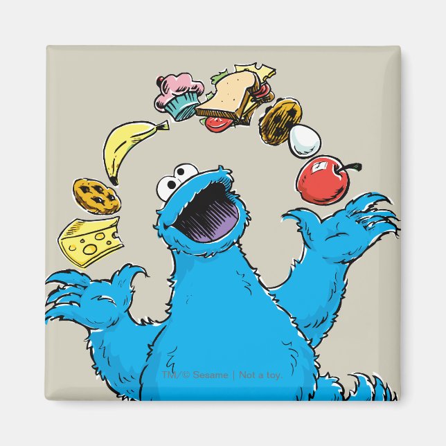 Imã Vintage Cookie Monster Fazendo malabarismo (Frente)