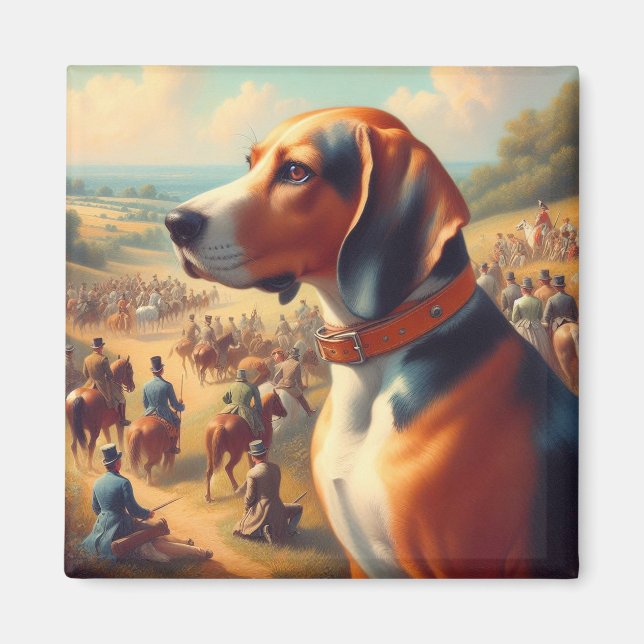Imã Vintage Coonhound Dog Painting (Frente)