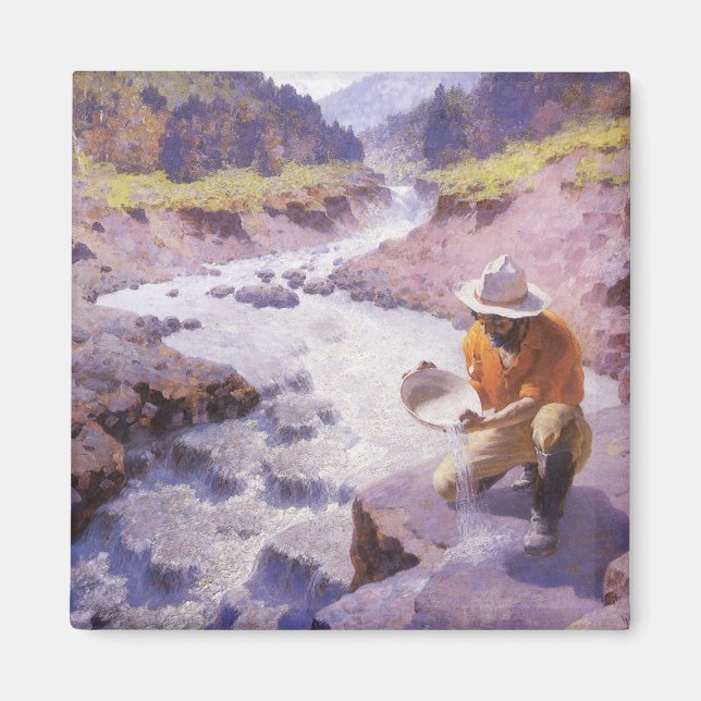 Imã Vintage Cowboy, Panning Dourado, Wyoming by Leigh (Frente)