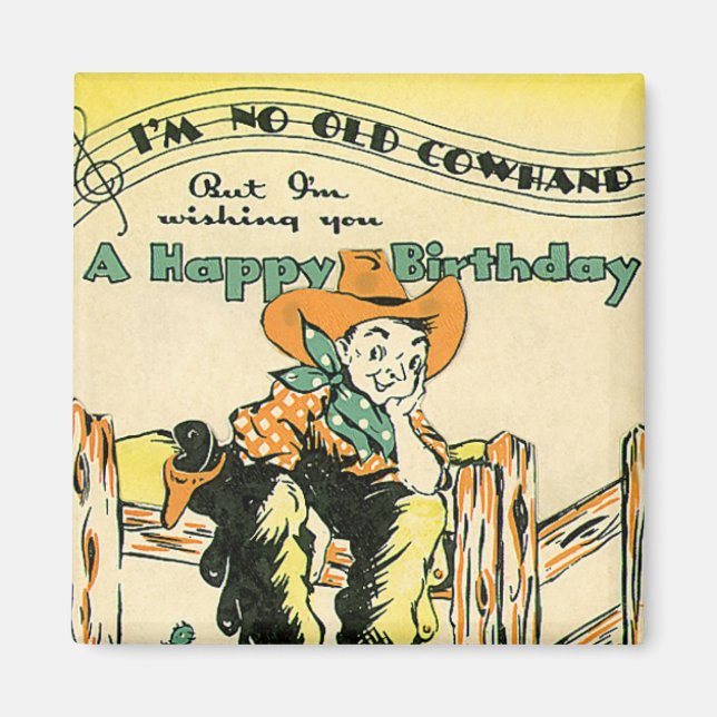 Imã Vintage Cowboys, Feliz Aniversário, Velhote Velho! (Frente)