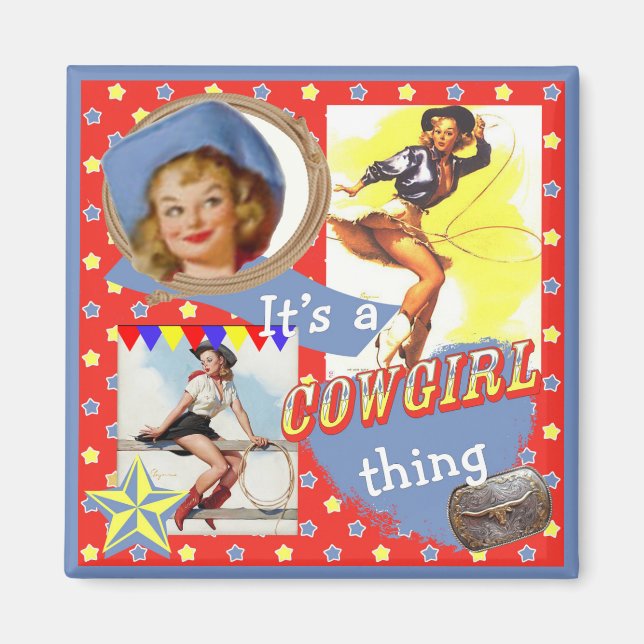 Imã Vintage Cowgirl Roping Cowgirl Thing (Frente)