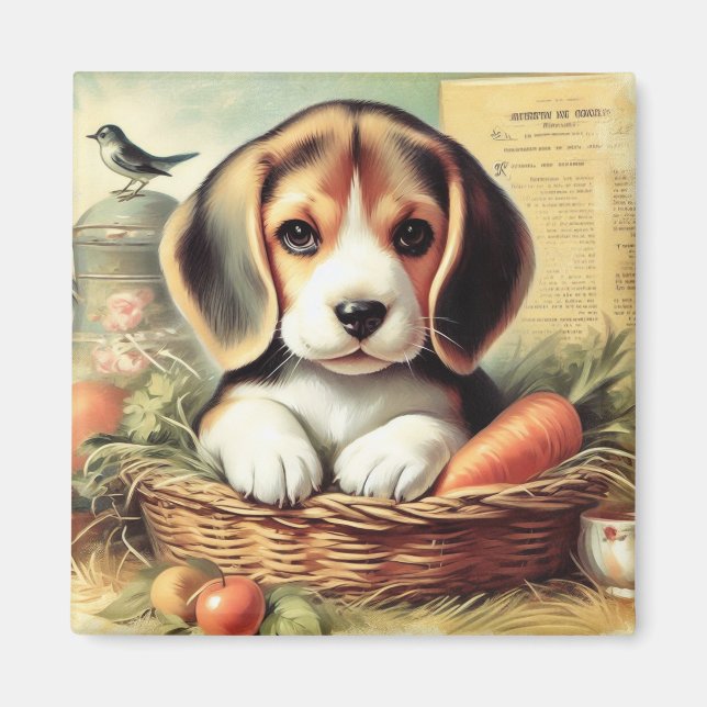 Imã Vintage Cute Beagle Puppy (Frente)