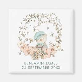 Imã Vintage Cute Bear Botanicals Nome Data Nascimento