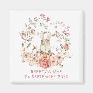 Imã Vintage Cute Bunny Botanicals Nome Data Rapariga