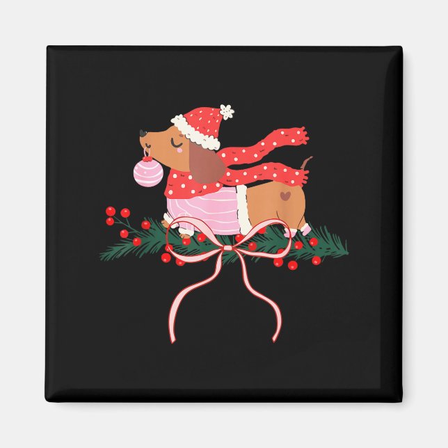 Imã Vintage Cute Dachshund Christmas Wiener Dog Lover  (Frente)