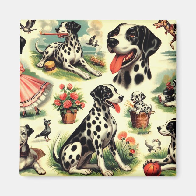 Imã Vintage Cute Dalmatian Seamless (Frente)