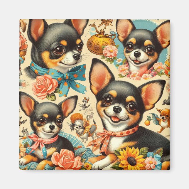 Imã Vintage Cute Seamless Chihuahua (Frente)