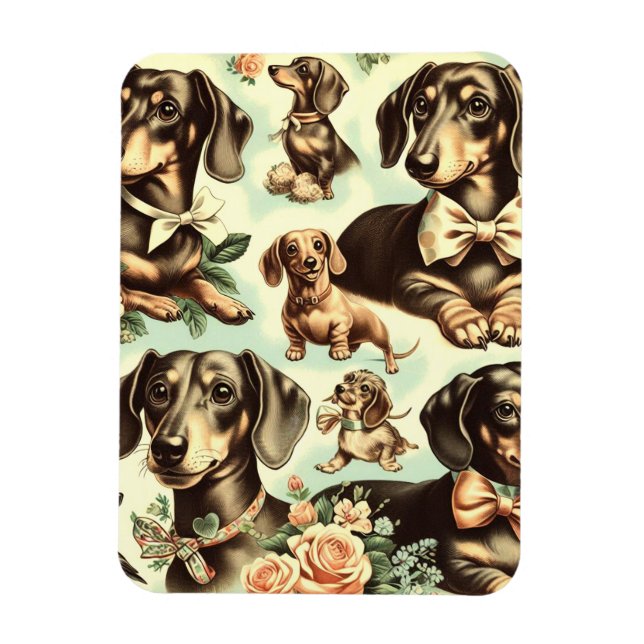 Ímã Vintage Dachshund Seamless (Vertical)