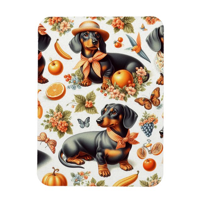 Ímã Vintage Dachshund Seamless (Vertical)