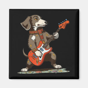Imã Vintage Dachshund Weenie Jogando Violão Engraçado
