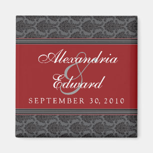 Imã Vintage Damask Cranberry Casamento Favor Magnet