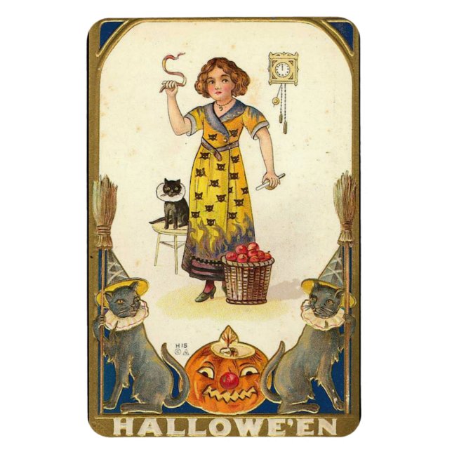 Ímã Vintage de bruxas pretas do Halloween (Vertical)