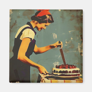 Imã Vintage de mulheres e bolos