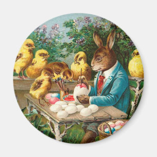 Imã Vintage de Ovos de Páscoa com Pintura de Coelhinh